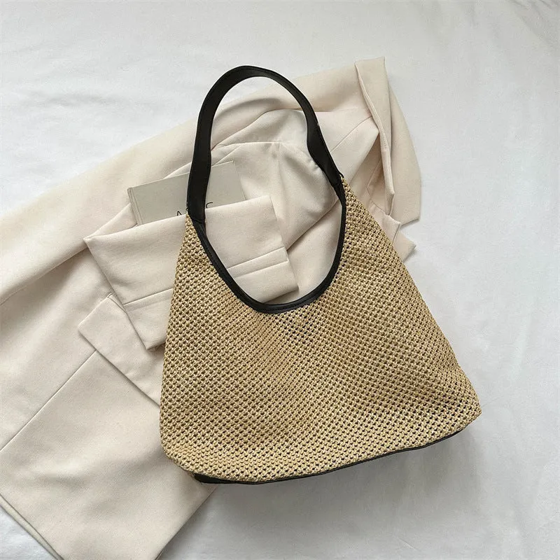 Women's Vintage Weave Straw Large Capacity Underarm Crossbody Bags