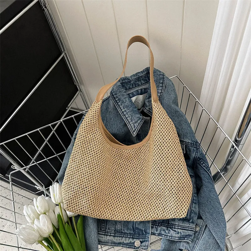 Women's Vintage Weave Straw Large Capacity Underarm Crossbody Bags