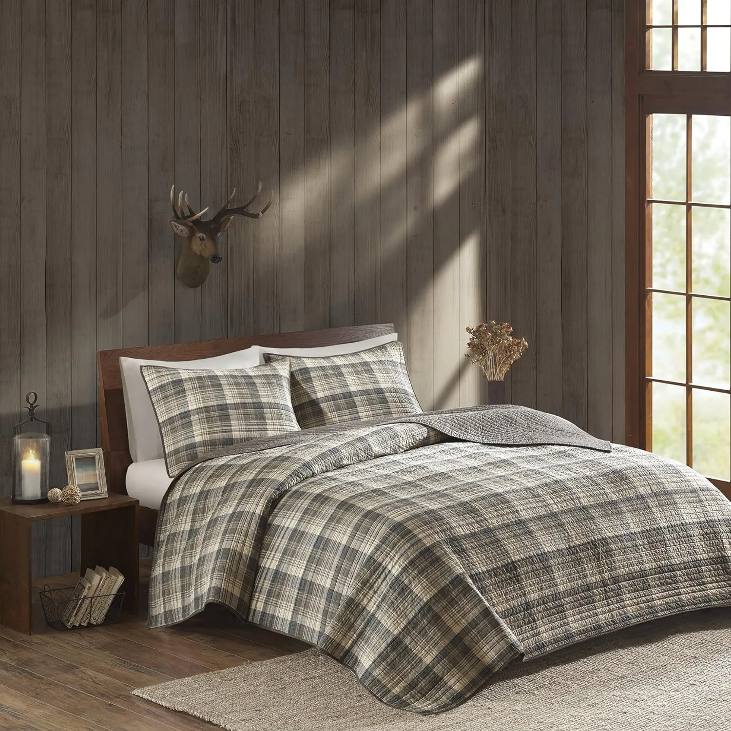 Woolrich Reversible Quilt Cabin Lifestyle Design - All Season, Breathable Coverlet Bedspread Bedding Set, Matching Shams, Oversized King/Cal King, Tasha Plaid Tan/Brown 3 Piece