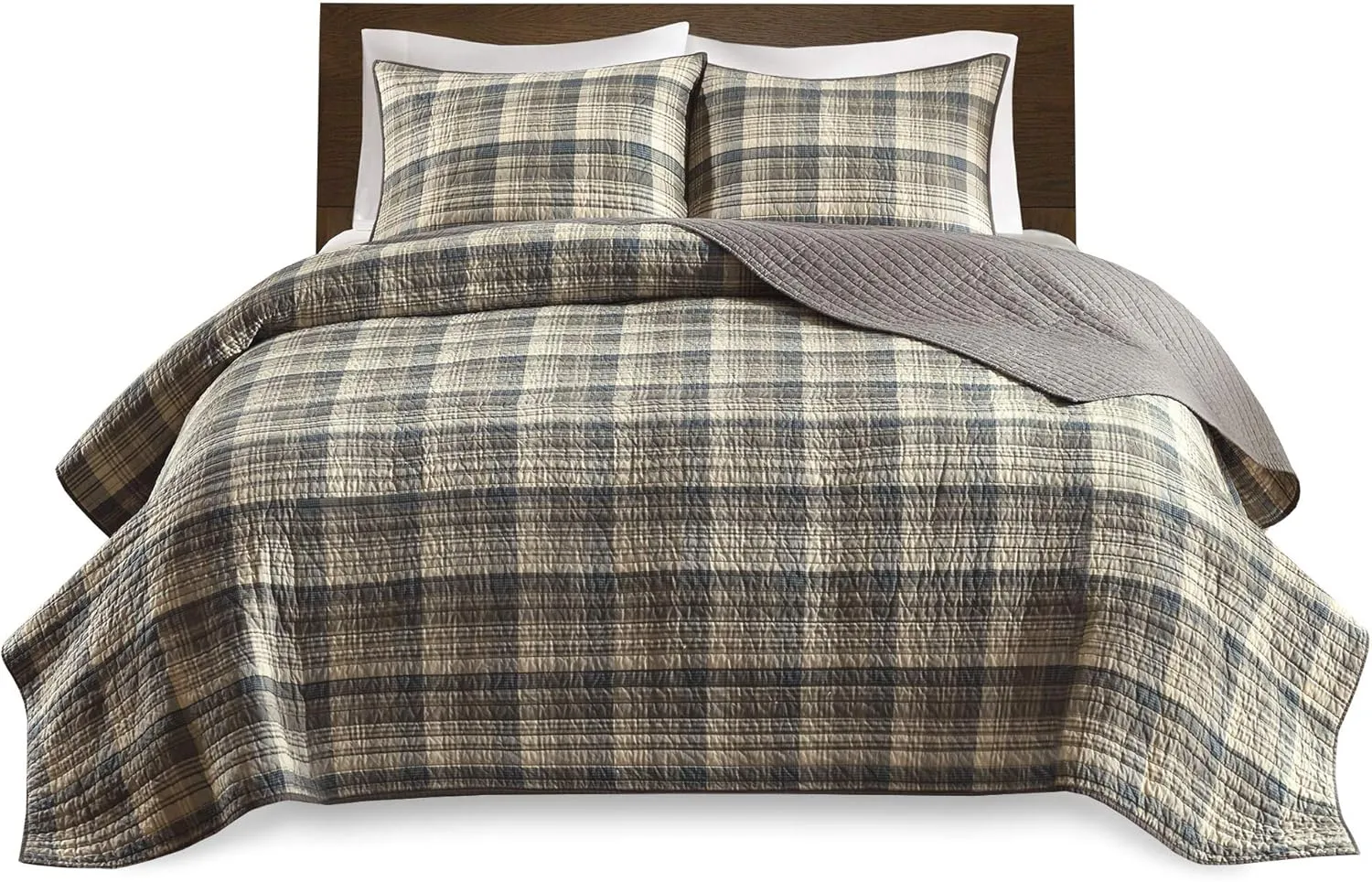 Woolrich Reversible Quilt Cabin Lifestyle Design - All Season, Breathable Coverlet Bedspread Bedding Set, Matching Shams, Oversized King/Cal King, Tasha Plaid Tan/Brown 3 Piece