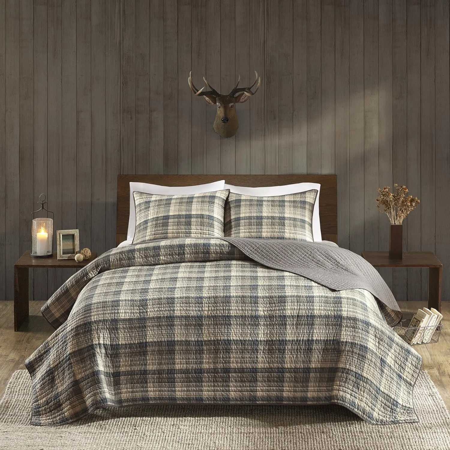 Woolrich Reversible Quilt Cabin Lifestyle Design - All Season, Breathable Coverlet Bedspread Bedding Set, Matching Shams, Oversized King/Cal King, Tasha Plaid Tan/Brown 3 Piece