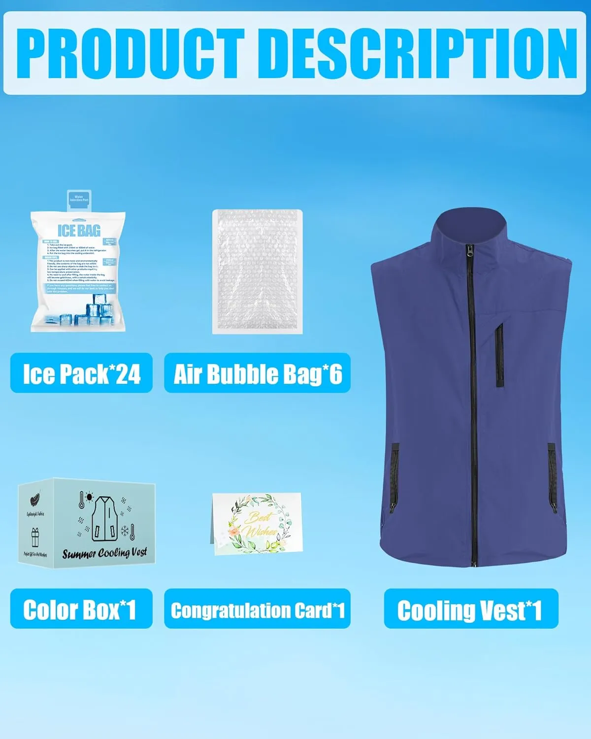 Work Cooling Vest for Men and Women, with 24 Ice Bags Cool Lightweight Fishing Vest, 6 Cooling Zones