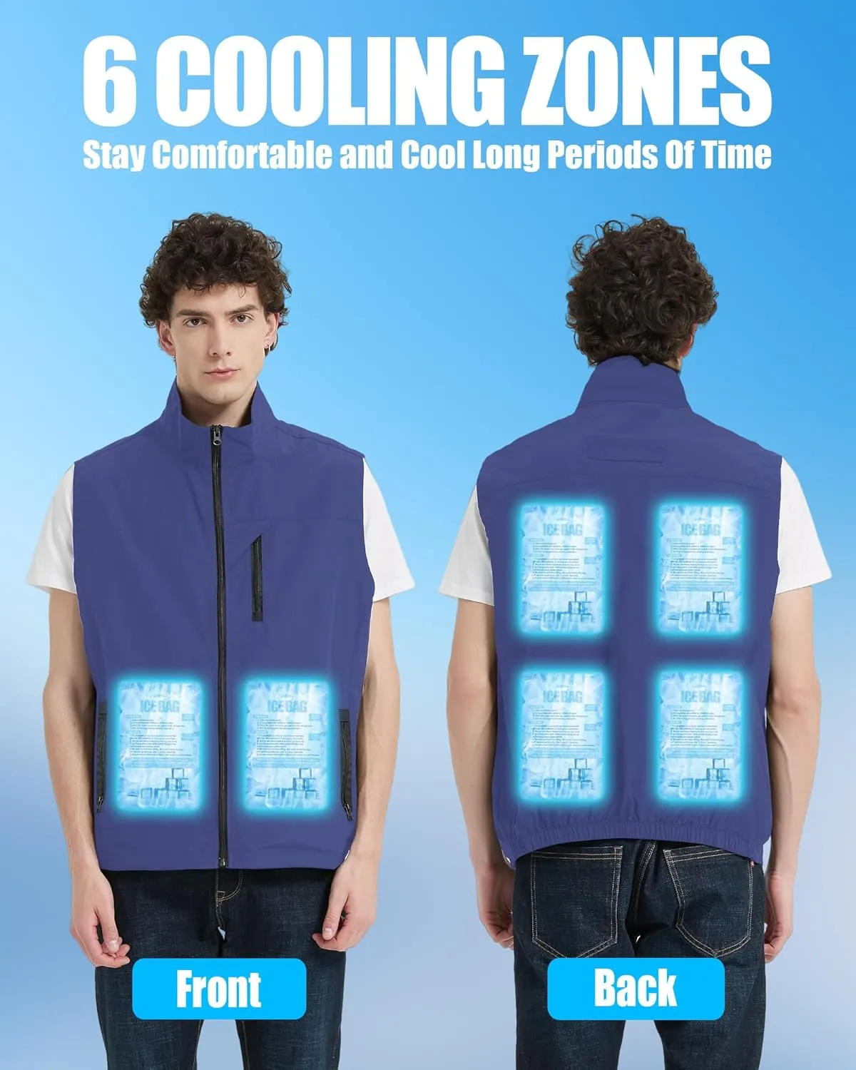 Work Cooling Vest for Men and Women, with 24 Ice Bags Cool Lightweight Fishing Vest, 6 Cooling Zones
