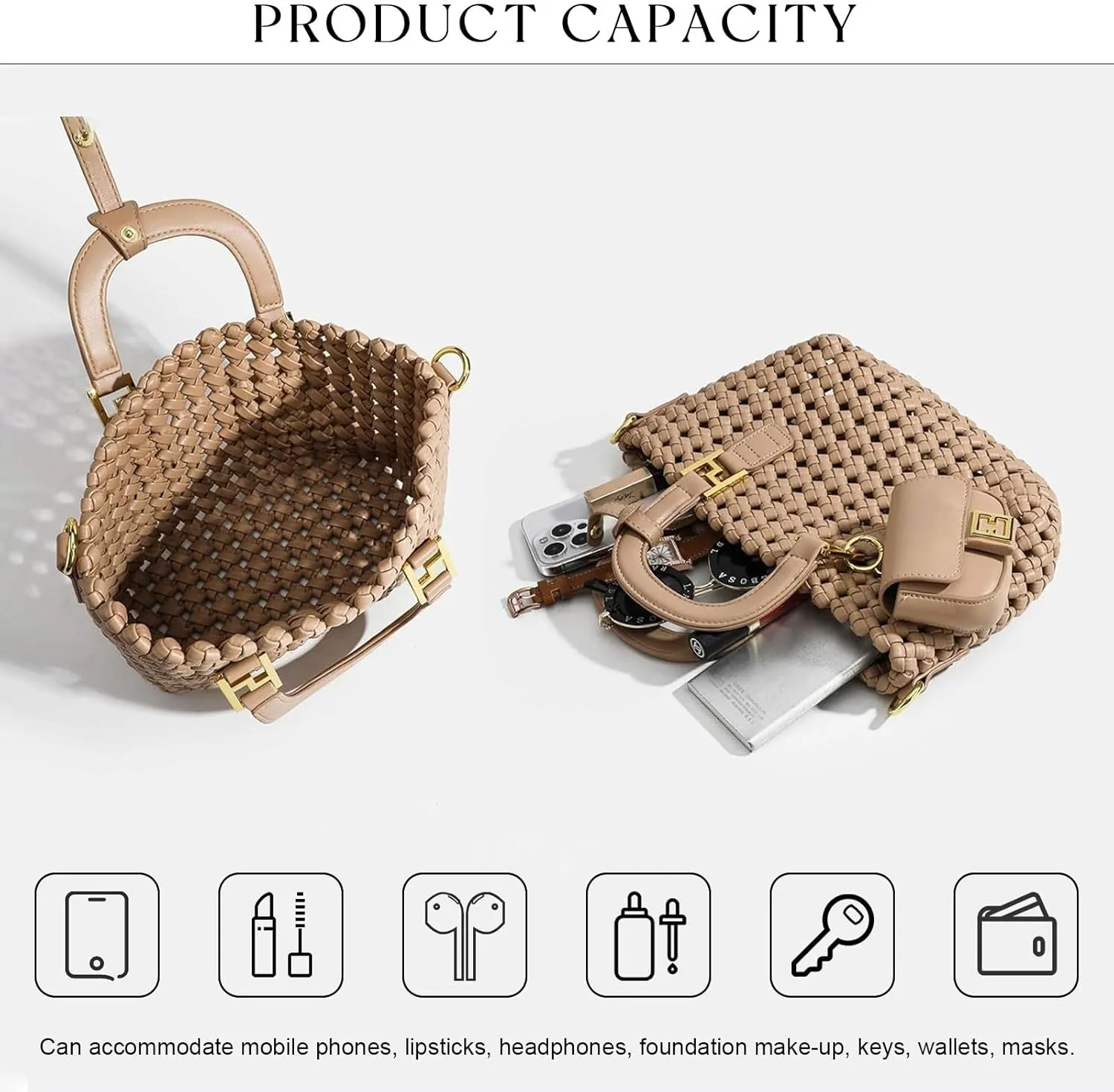 Woven Tote Bag For Women, Fashion Crossbody Shoulder Bag, Casual Top-handle Handbags, and Travel Purses Phone Bag