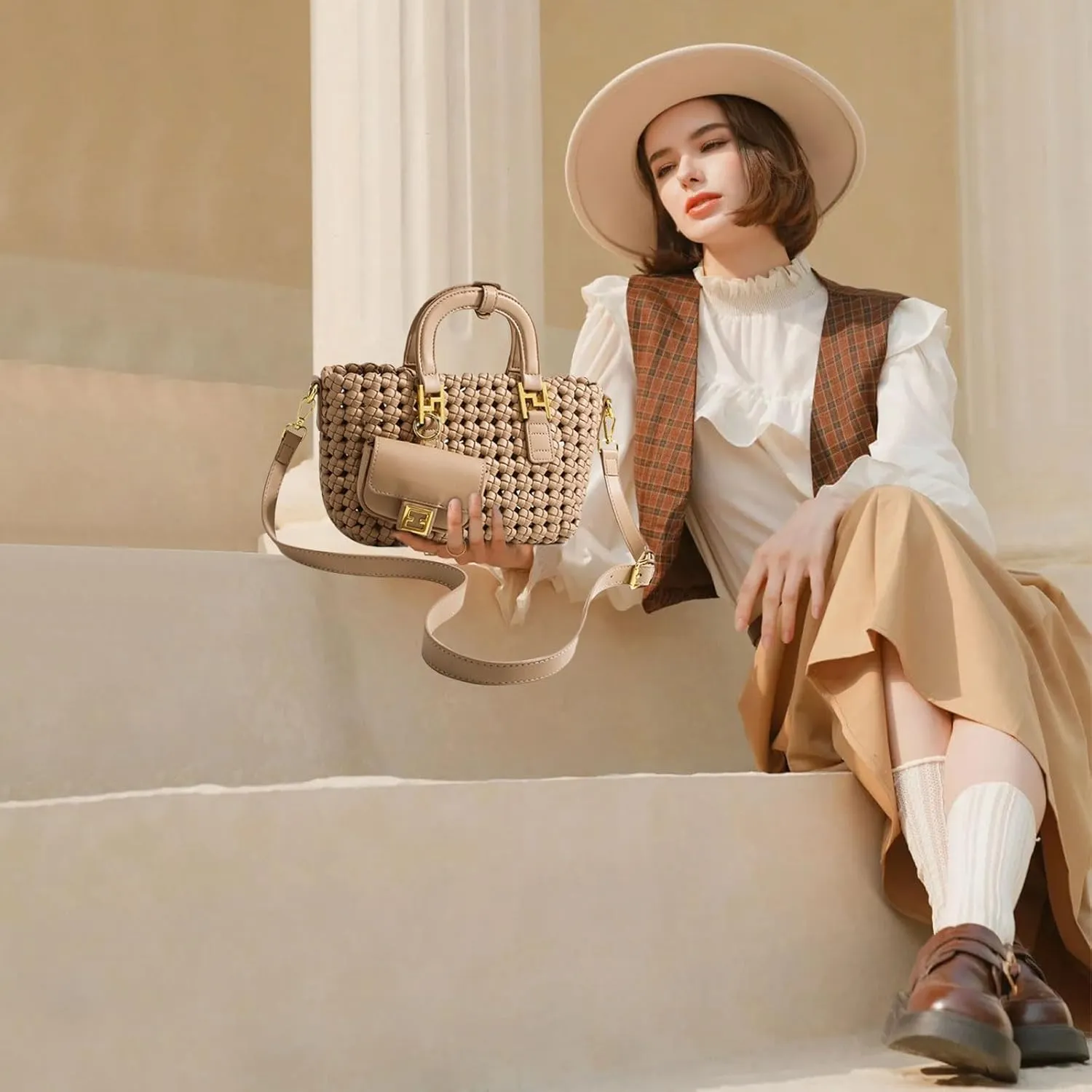 Woven Tote Bag For Women, Fashion Crossbody Shoulder Bag, Casual Top-handle Handbags, and Travel Purses Phone Bag