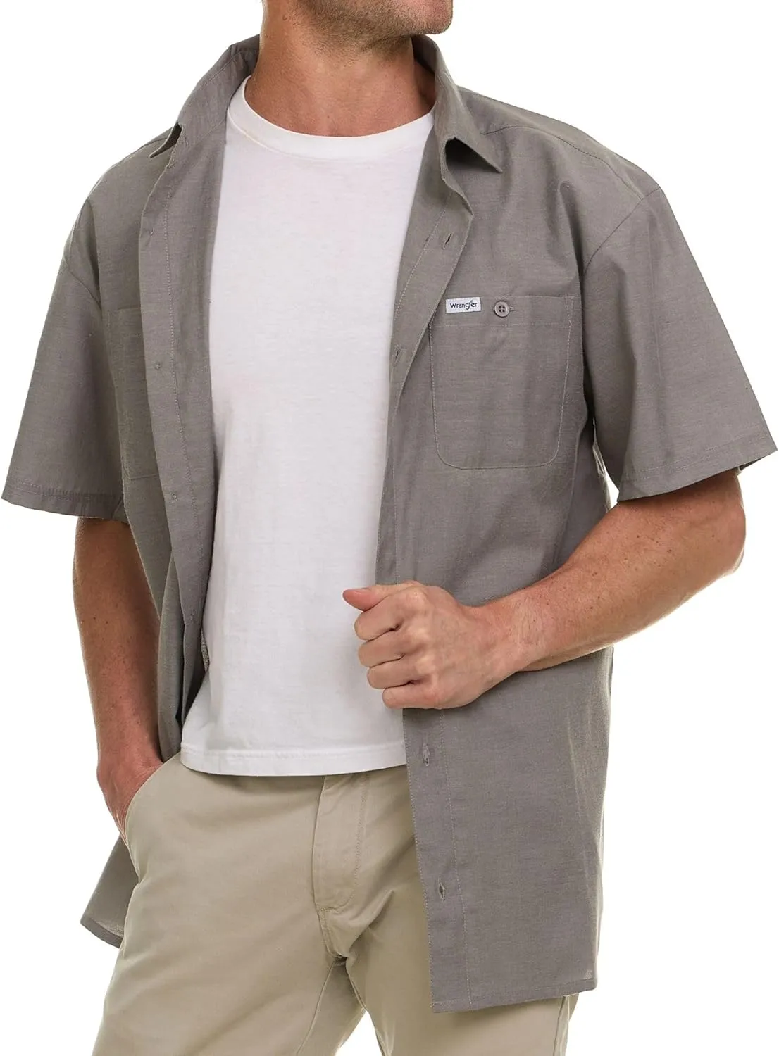 Wrangler Button Up Shirts for Men Big and Tall - Woven Short Sleeve Casual Shirt