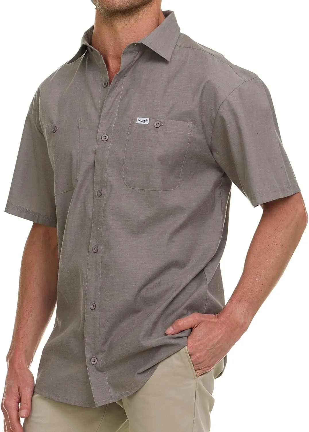 Wrangler Button Up Shirts for Men Big and Tall - Woven Short Sleeve Casual Shirt