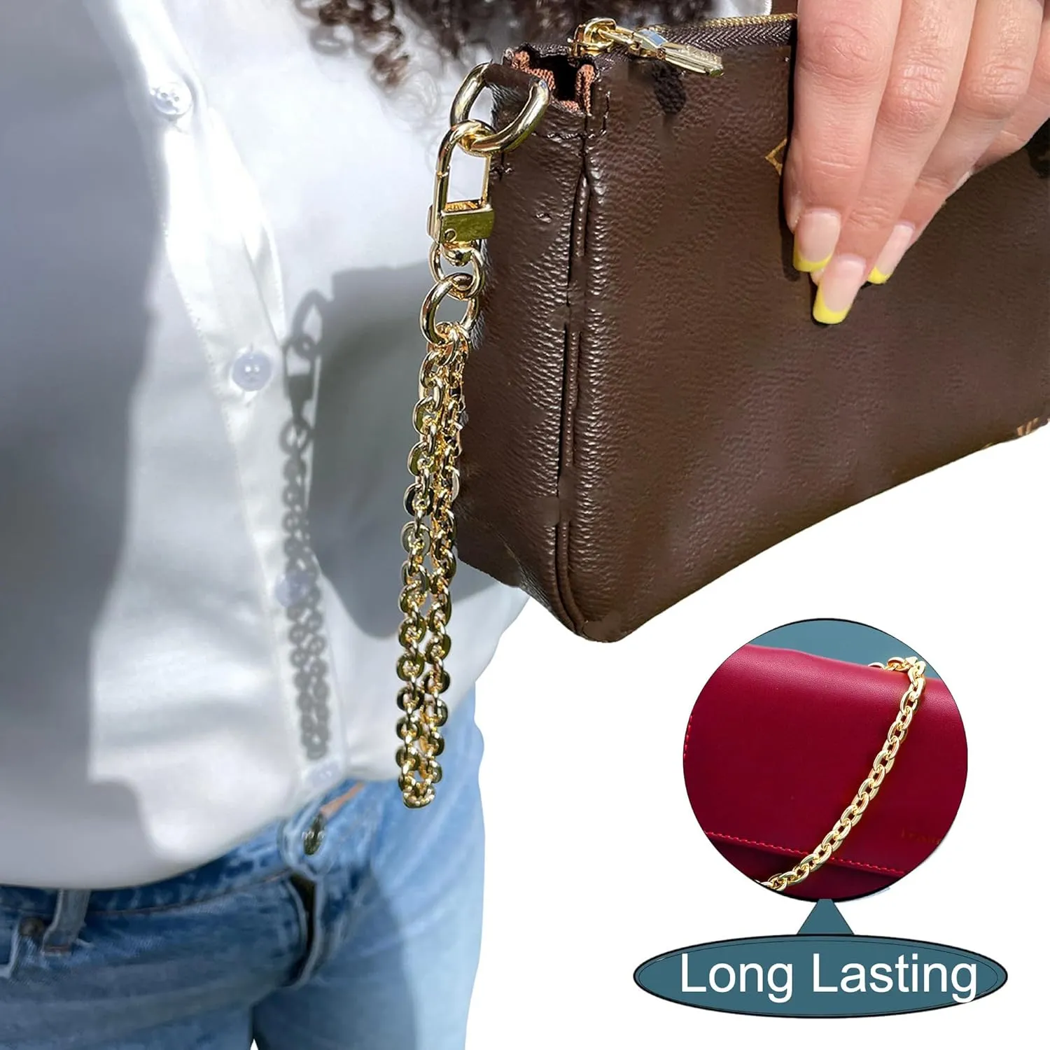 Wrist Strap Wrist Chain Curb (7mm) Oval Wristlet Chain for Handbag Chain Accessories - [Gold]