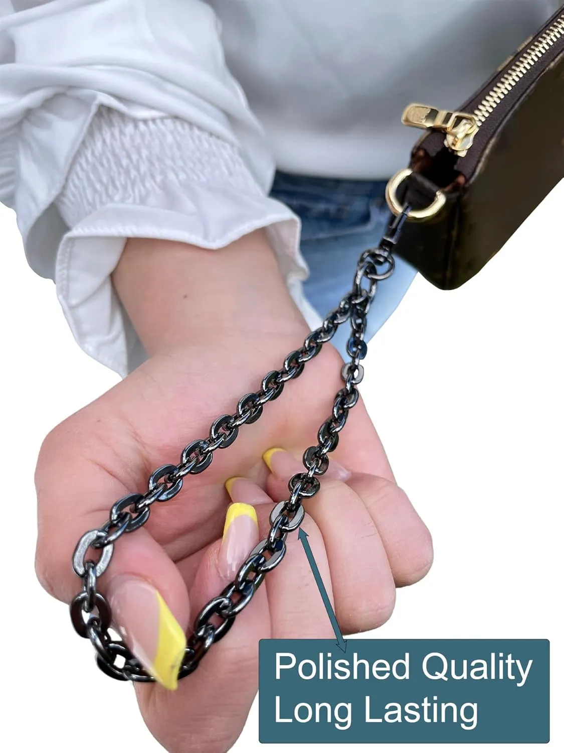 Wrist Strap Wrist Chain Curb (7mm) Oval Wristlet Chain for Handbag Chain Accessories - [Gunmetal]