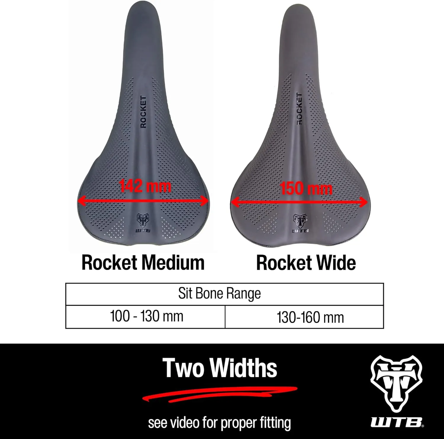 WTB Rocket Bike Saddle - Thick Padding, Contoured Whale-Tail Design for Comfort & Power, Microfiber Cover, Ideal for E-Bikes, Available in Medium or Wide with Steel, Cromoly, or Titanium Rails