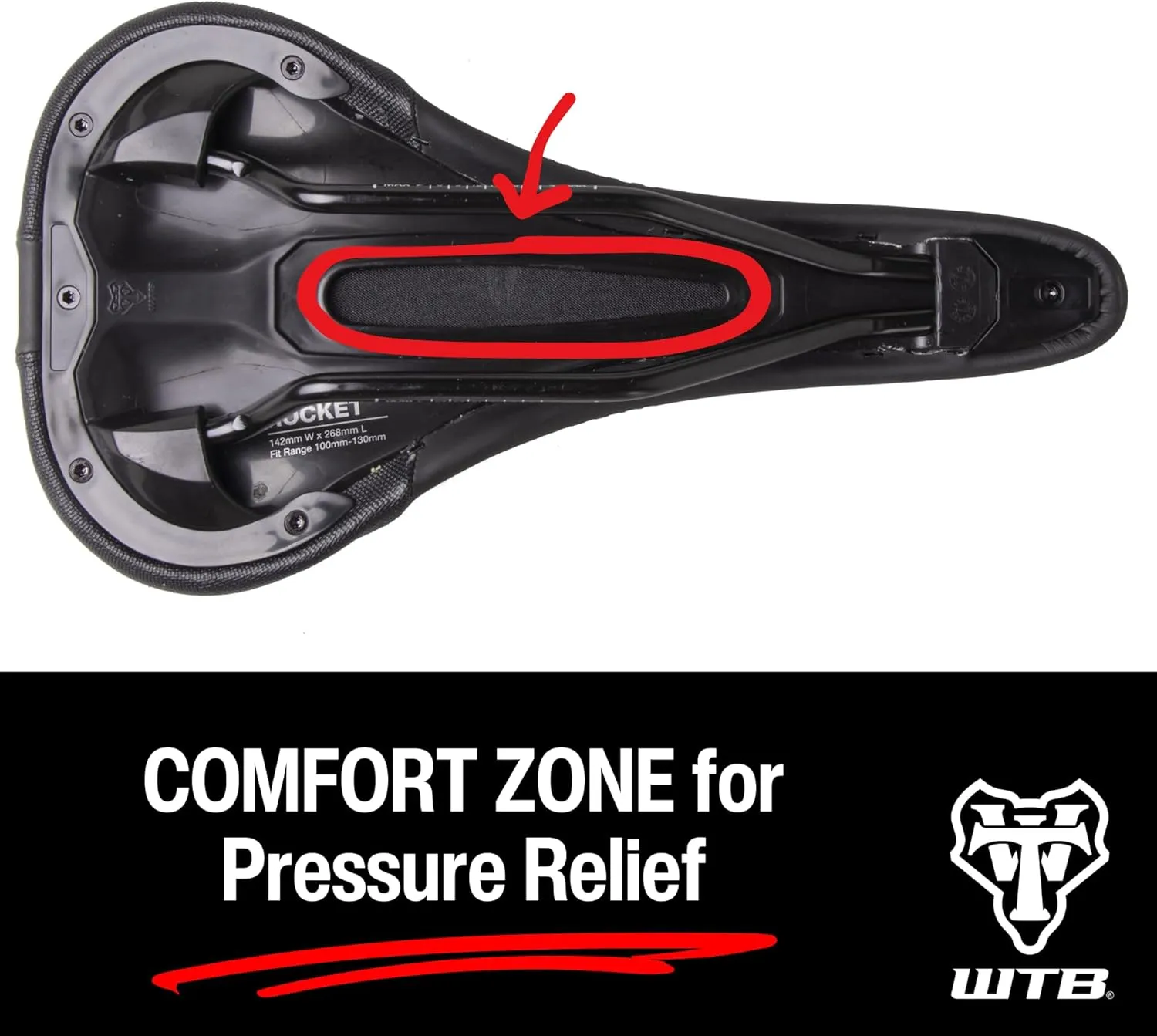 WTB Rocket Bike Saddle - Thick Padding, Contoured Whale-Tail Design for Comfort & Power, Microfiber Cover, Ideal for E-Bikes, Available in Medium or Wide with Steel, Cromoly, or Titanium Rails