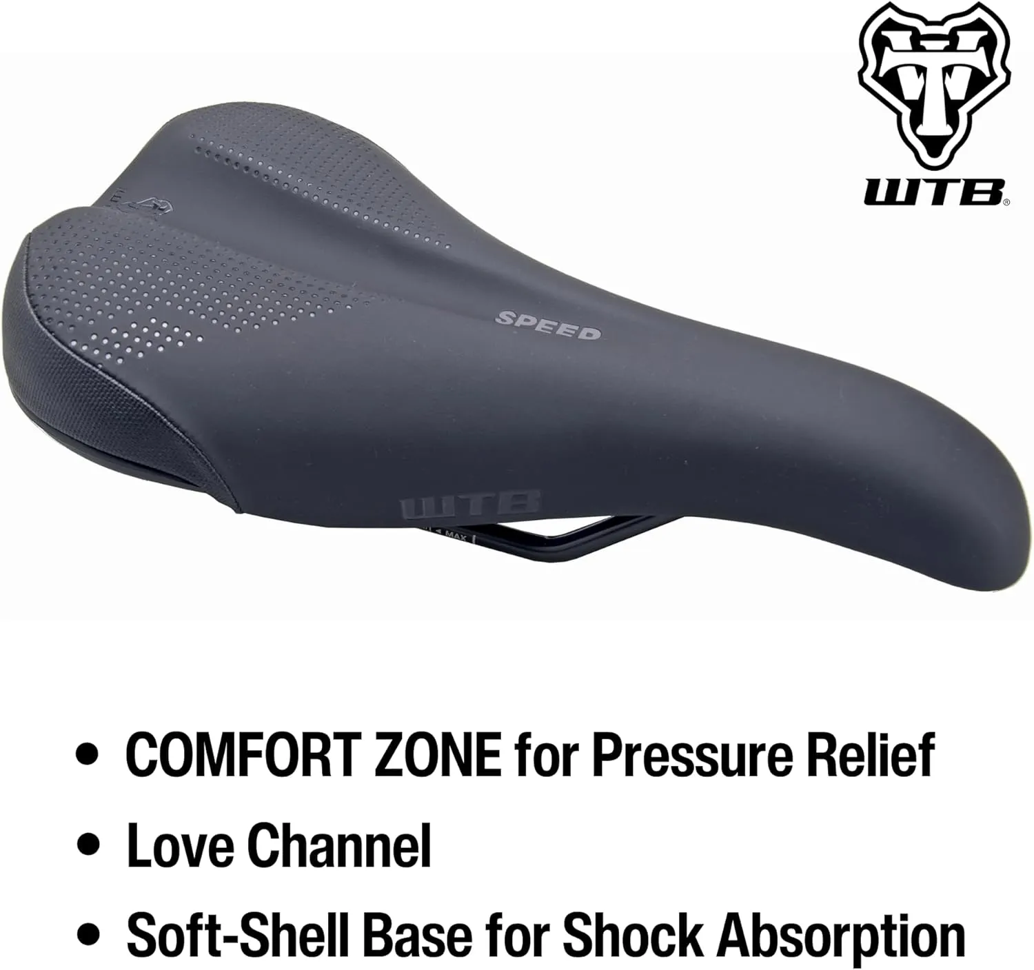 WTB Speed Comfort Bike Saddle, Shock Absorbing Saddle, Dual Compound Soft Shell Base, Thick Padding, Flex-Tuned Shell, Microfiber Cover, & ABR Corners, Available in Steel or Cromoly