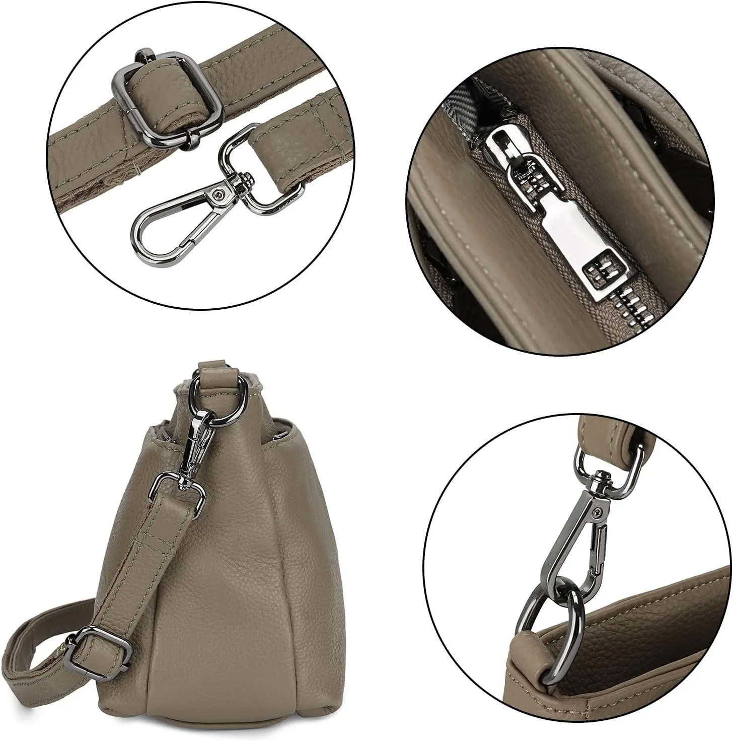 YALUXE Women's Real Leather Shoulder Bag Medium Size Handbag Purse with Multi Zip Pockets