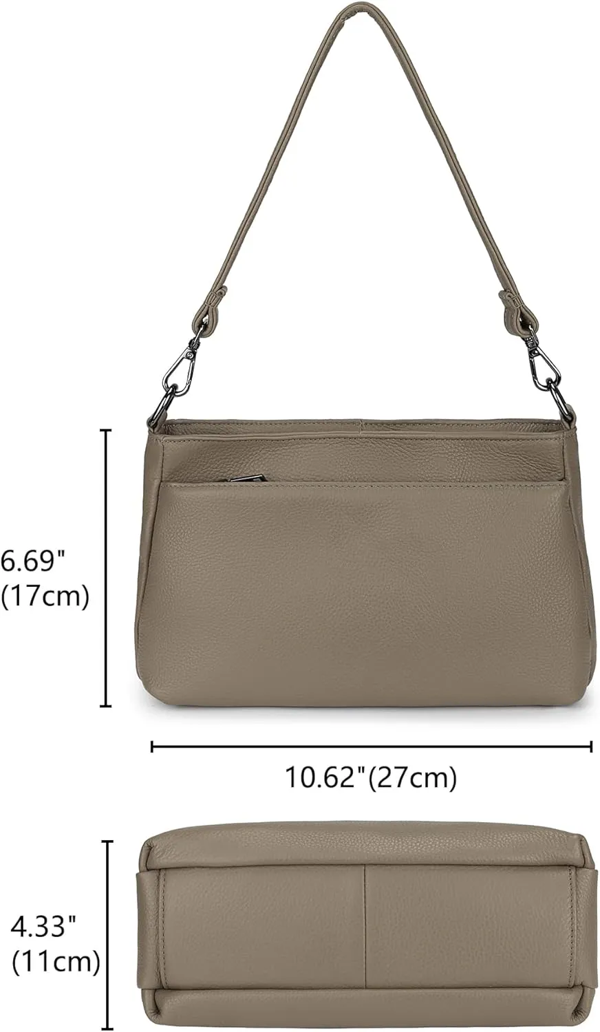 YALUXE Women's Real Leather Shoulder Bag Medium Size Handbag Purse with Multi Zip Pockets