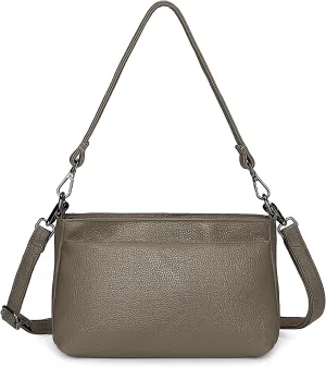 YALUXE Women's Real Leather Shoulder Bag Medium Size Handbag Purse with Multi Zip Pockets