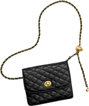 YAMEIZE PU Leather Chain Belt Bag for Women - Crossbody Waist Bag Fanny Pack Detachable Belt Chain Women Evening Mini Handbag