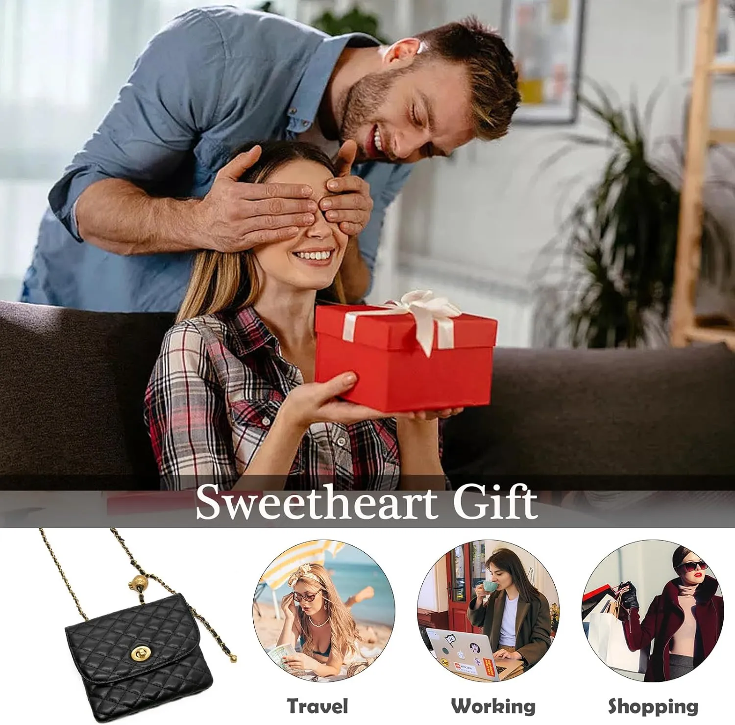 YAMEIZE PU Leather Chain Belt Bag for Women - Crossbody Waist Bag Fanny Pack Detachable Belt Chain Women Evening Mini Handbag