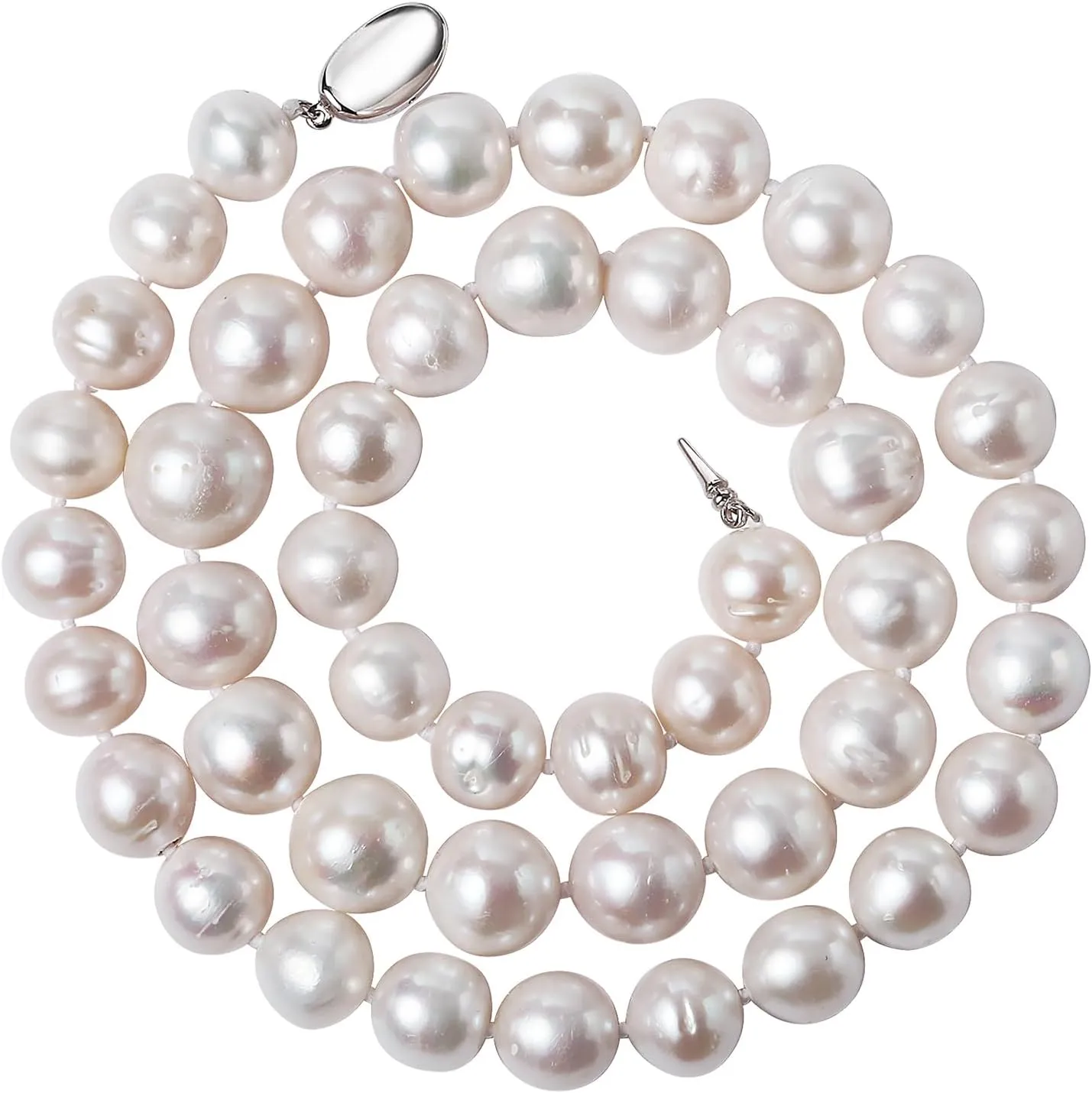 YAMI 11-12mm Natural White Freshwater Cultured Pearl Necklace for Women, 18/20/22/24Inch Length Genuine Real Pearl Strand Necklace with 925 Sterling Silver Pea Clasp, Jewelry Gifts for Mom Grandmother