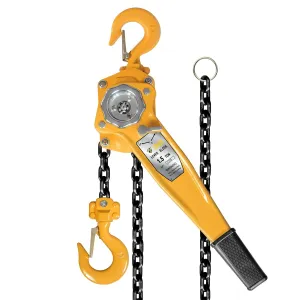 YELLOW JACKET 1.5 Ton Manual Lever Chain Hoist, G80 Galvanized Carbon Steel with Weston Double-Pawl Brake, Chain Come Along and Safety Measures for Chain Fall