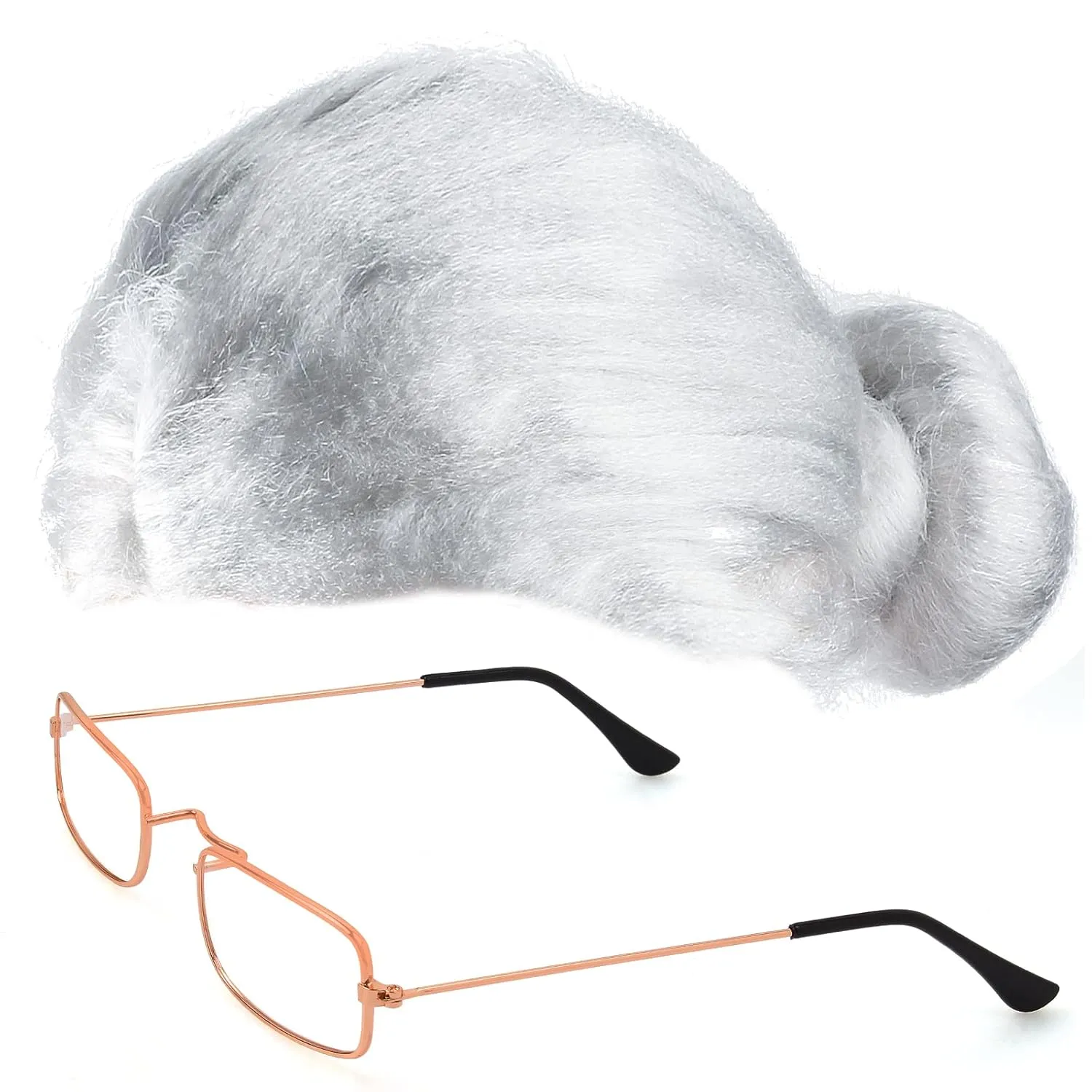 Yewong Old Lady Costume Set - Grandmother Wig,Costume Glasses,Wig Caps, Pearl Necklace, Glass Chain, Inflatable Cane, Handbag (White)