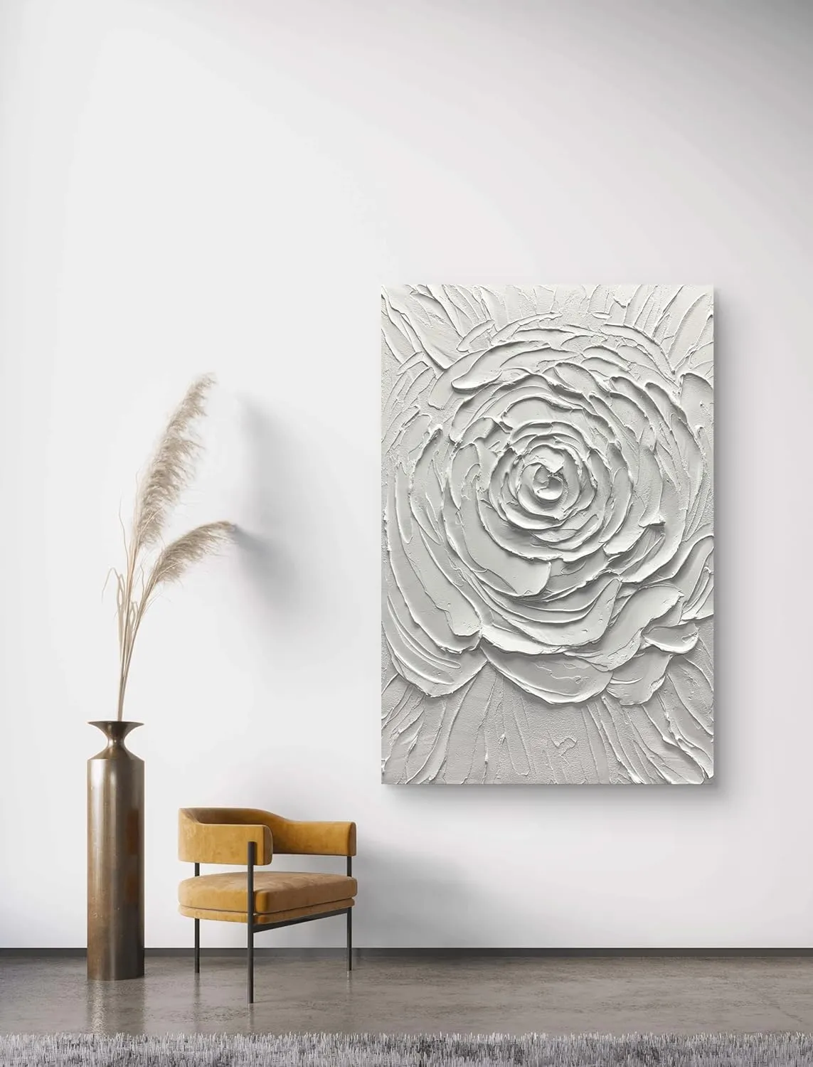 Yika Art Canvas Paintings, Wall Art Thick Texture Modern Gorgeous Abstract Hand Painted Abstract Oil Painting on Canvas Modern Wall Art Decor White Flower 24x36 inches