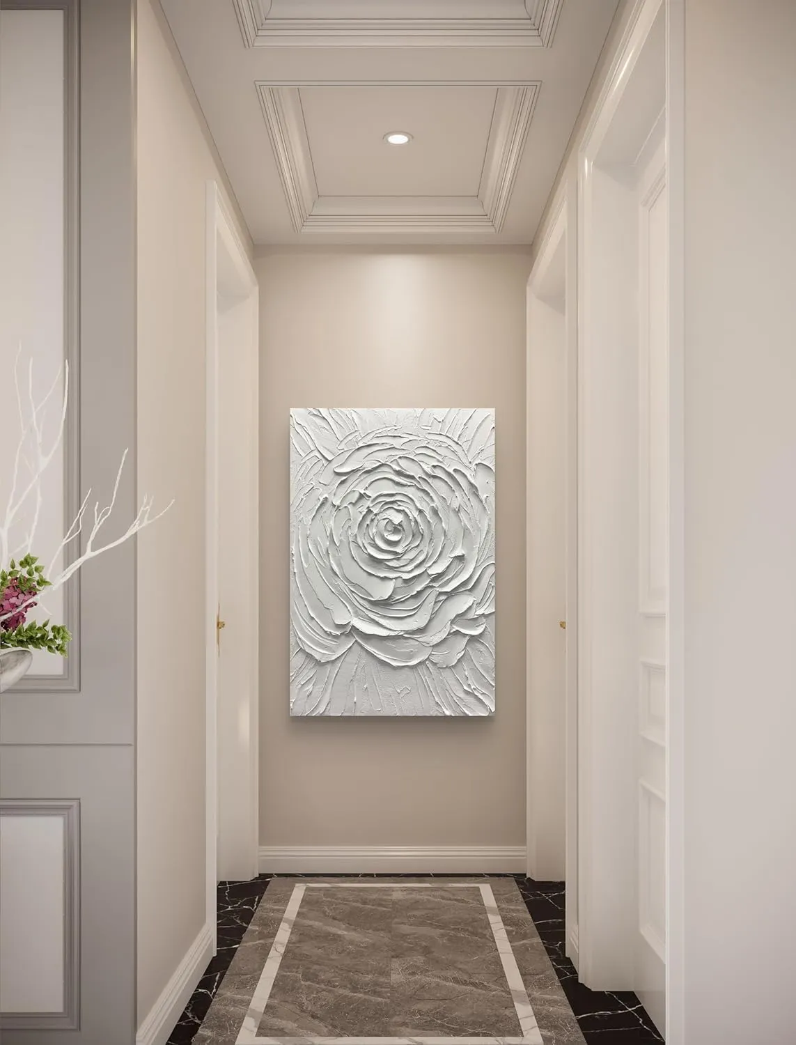 Yika Art Canvas Paintings, Wall Art Thick Texture Modern Gorgeous Abstract Hand Painted Abstract Oil Painting on Canvas Modern Wall Art Decor White Flower 24x36 inches
