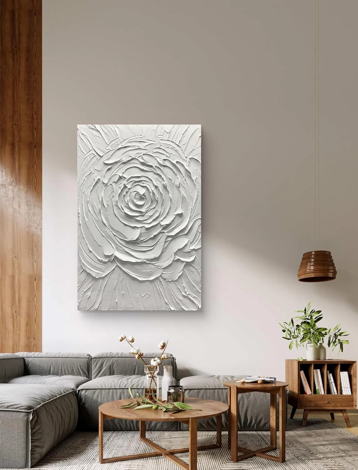 Yika Art Canvas Paintings, Wall Art Thick Texture Modern Gorgeous Abstract Hand Painted Abstract Oil Painting on Canvas Modern Wall Art Decor White Flower 24x36 inches