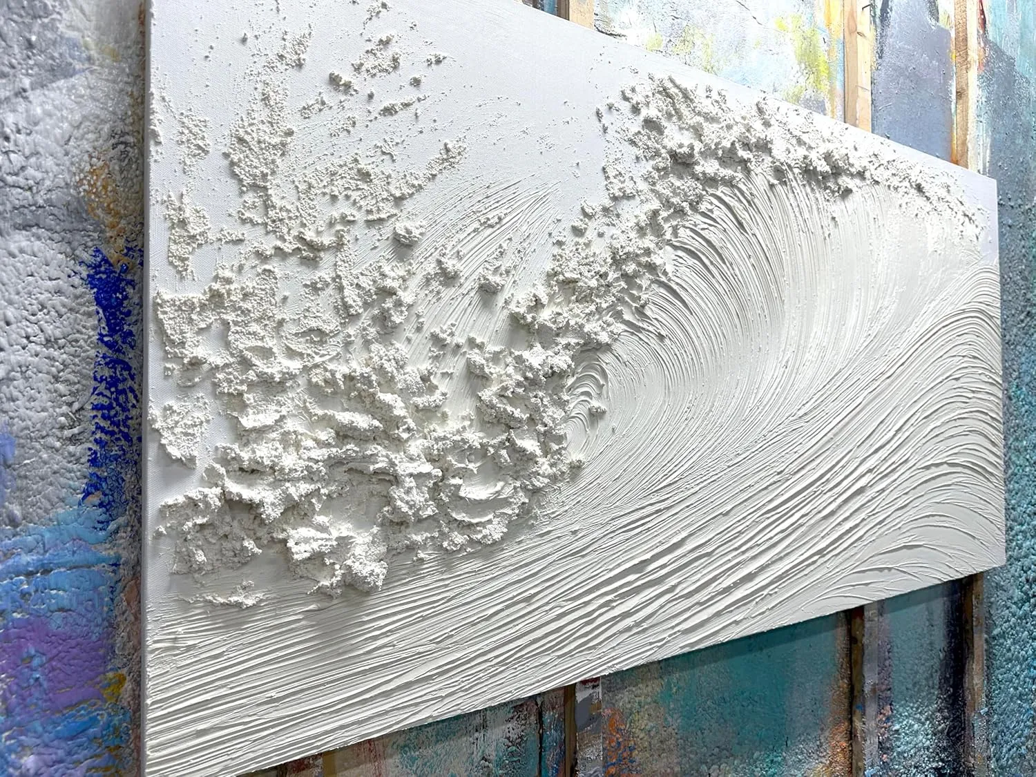 Yika Art Canvas Paintings, Wall Art Thick Texture Sea Wave Painting Modern Gorgeous Abstract Hand Painted Abstract Oil Painting on Canvas Modern Wall Art Decor 24x48 inches