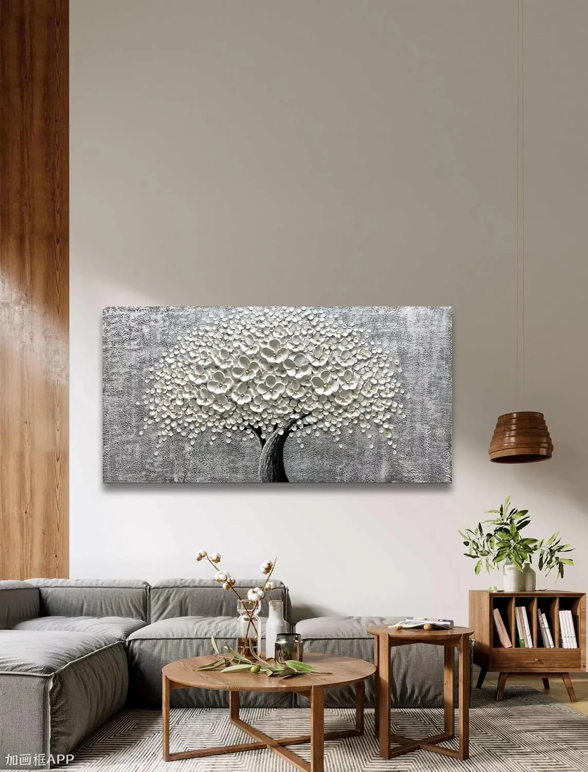 Yika Art Paintings - 30X60 Inch 3D White Flower Painting Abstract Textured Knife Platte Acrylic Painting on Canvas 3D Flowers Tree Paintings Ready to hang (White)