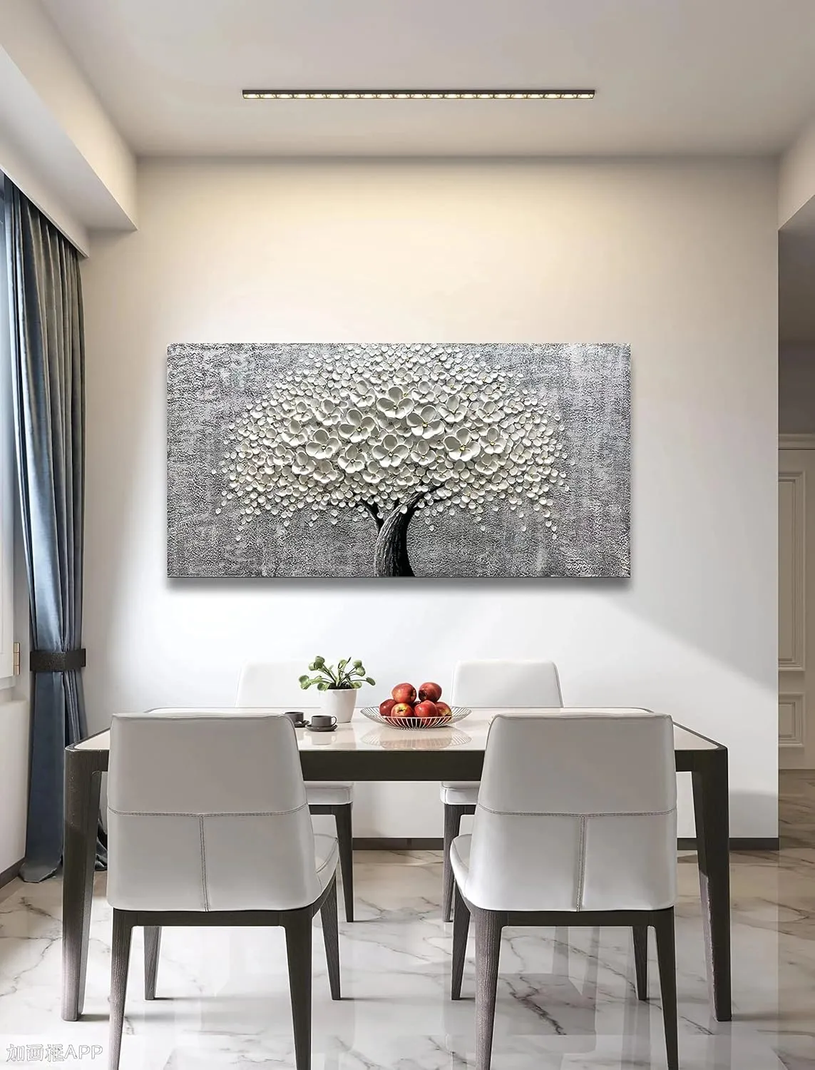 Yika Art Paintings - 30X60 Inch 3D White Flower Painting Abstract Textured Knife Platte Acrylic Painting on Canvas 3D Flowers Tree Paintings Ready to hang (White)