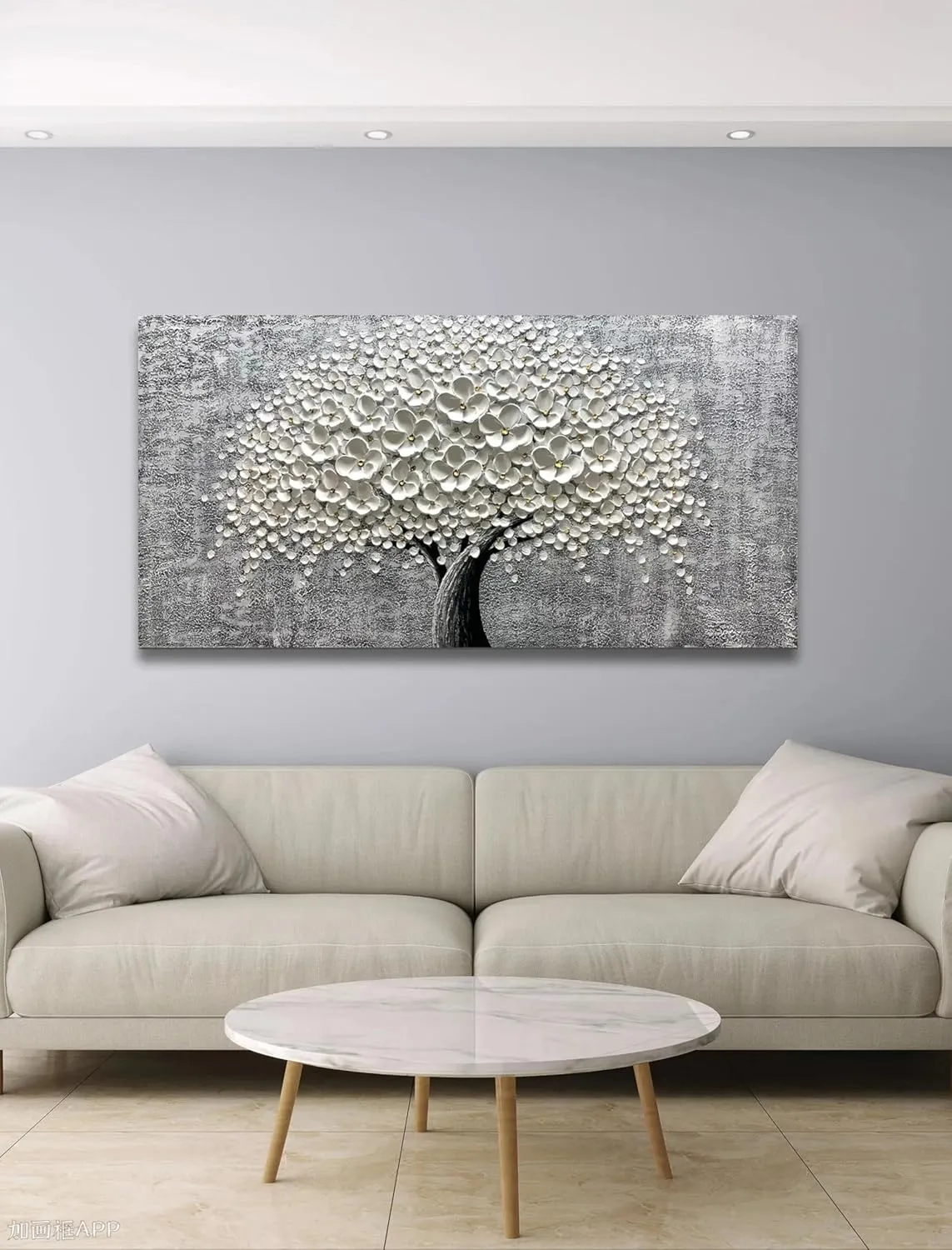Yika Art Paintings - 30X60 Inch 3D White Flower Painting Abstract Textured Knife Platte Acrylic Painting on Canvas 3D Flowers Tree Paintings Ready to hang (White)