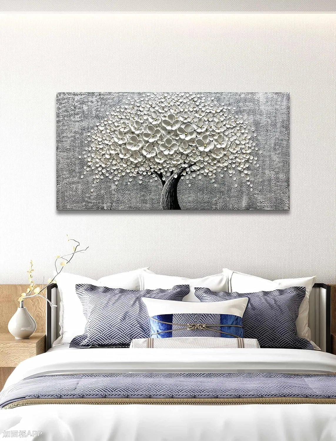 Yika Art Paintings - 30X60 Inch 3D White Flower Painting Abstract Textured Knife Platte Acrylic Painting on Canvas 3D Flowers Tree Paintings Ready to hang (White)