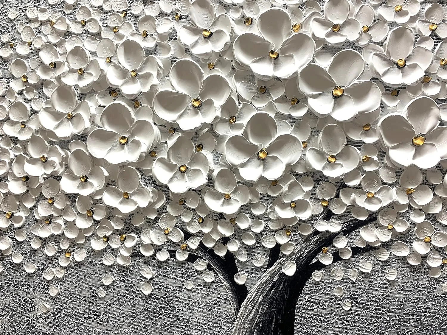 Yika Art Paintings - 30X60 Inch 3D White Flower Painting Abstract Textured Knife Platte Acrylic Painting on Canvas 3D Flowers Tree Paintings Ready to hang (White)