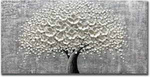 Yika Art Paintings - 30X60 Inch 3D White Flower Painting Abstract Textured Knife Platte Acrylic Painting on Canvas 3D Flowers Tree Paintings Ready to hang (White)
