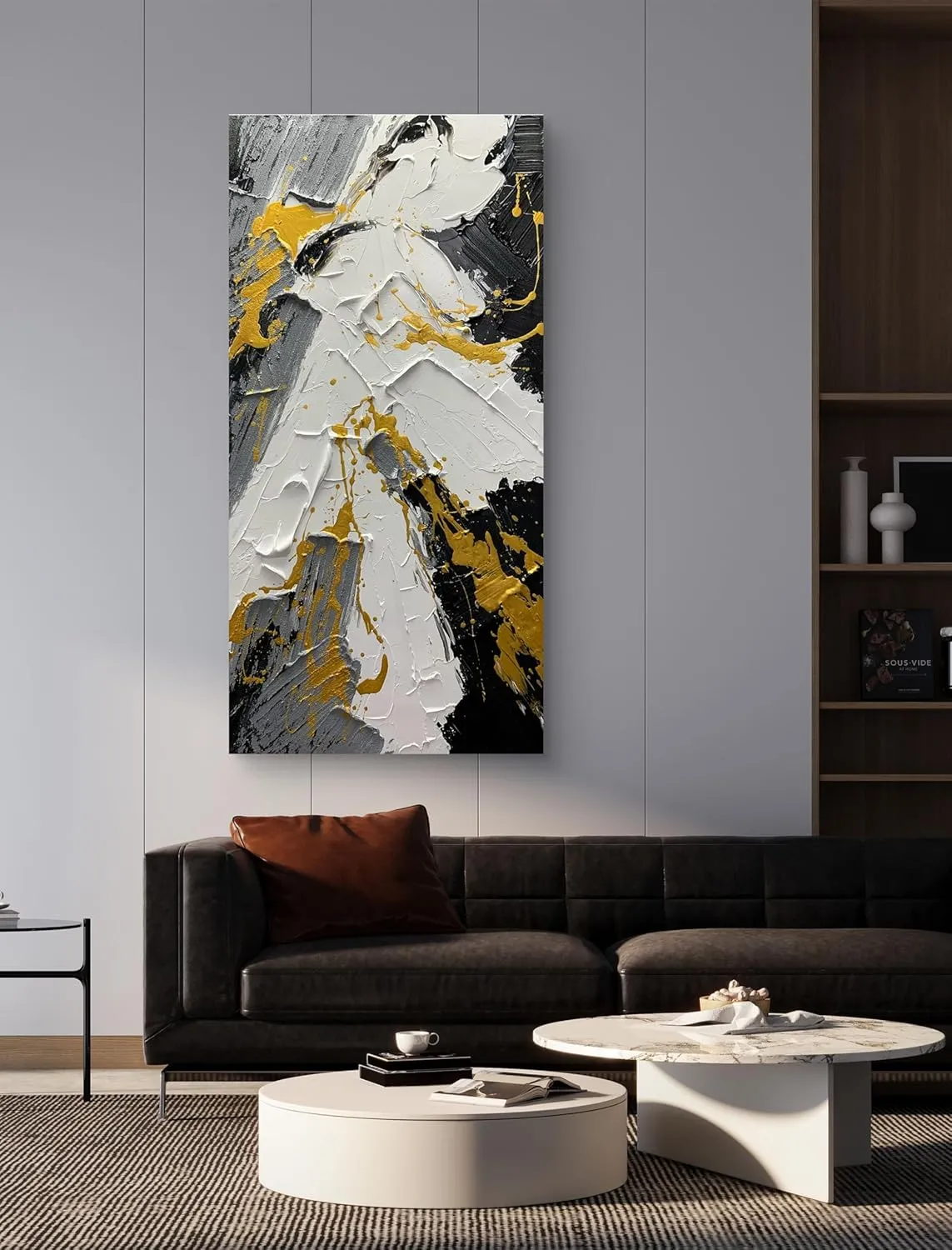 Yika Art Paintings, Abstract Wall Art Thick Texture Modern Gorgeous Abstract Oil Painting Imitation Oil Handicrafts Artwork - Ready to Hang for Living Room Office 24x48 Inch