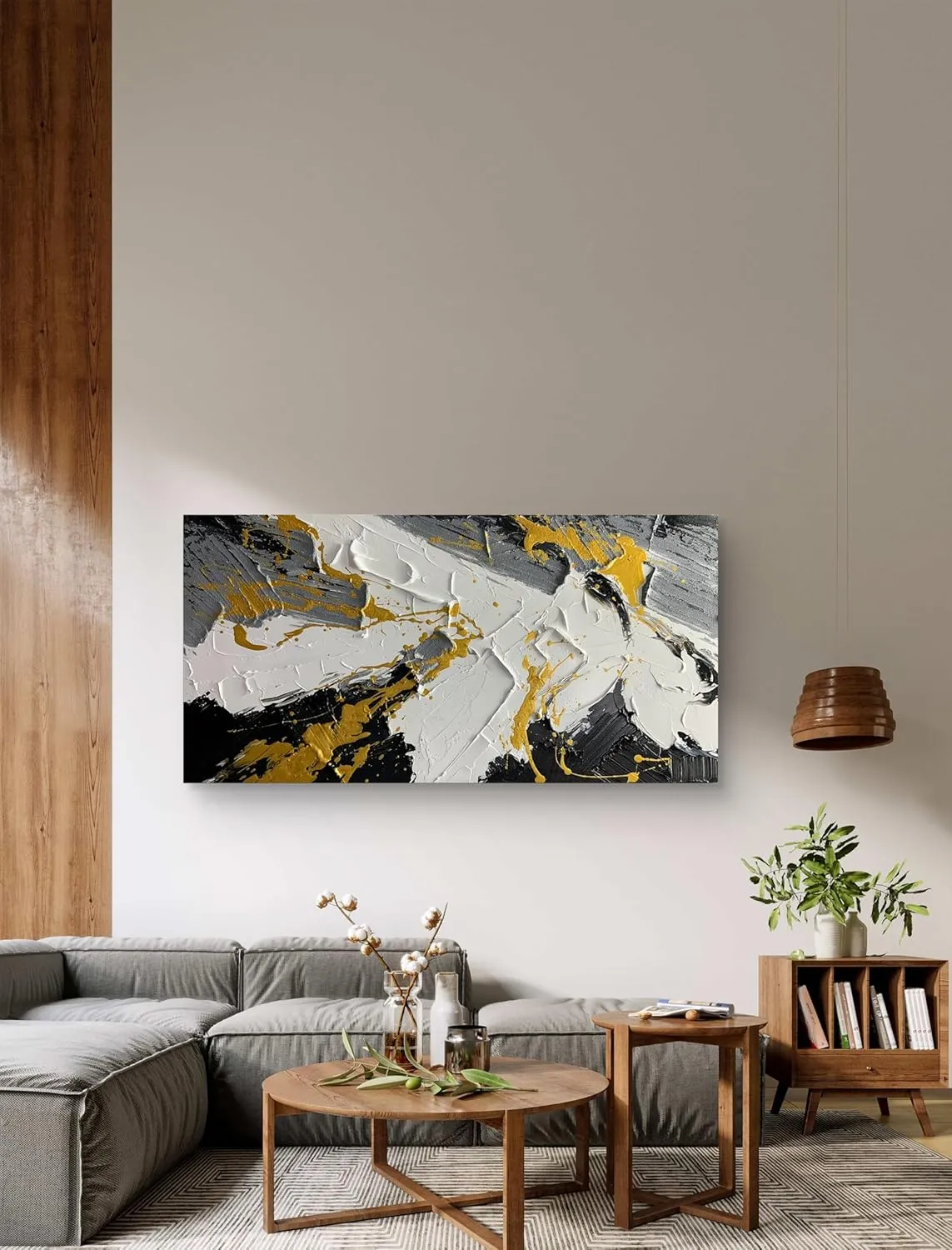 Yika Art Paintings, Abstract Wall Art Thick Texture Modern Gorgeous Abstract Oil Painting Imitation Oil Handicrafts Artwork - Ready to Hang for Living Room Office 24x48 Inch