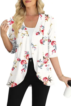 Yincro Women's Casual 3/4 Sleeve Cardigan Lightweight Soft Open Front Cardigans