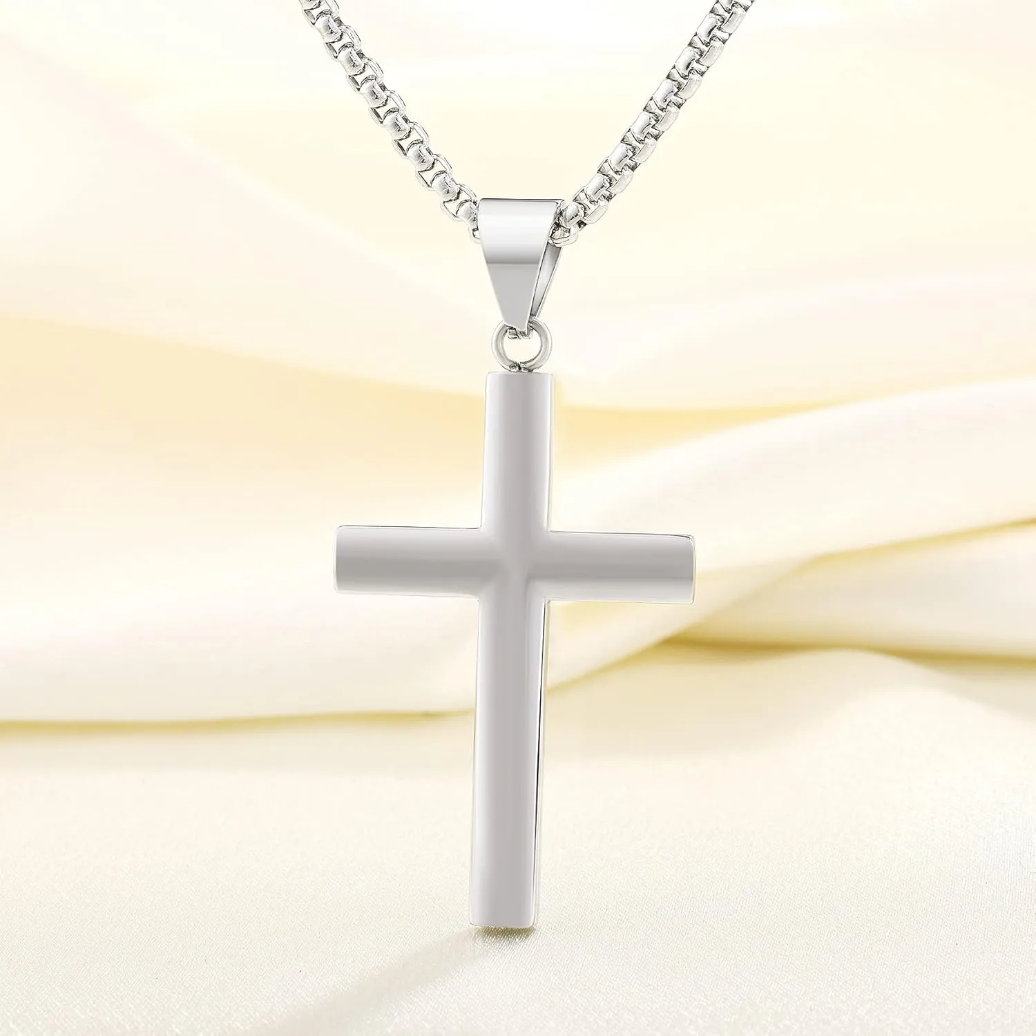 YL Men's Cross Necklace 316L Stainless Steel Jesus Ankh Pendant Rolo Chain Jewelry