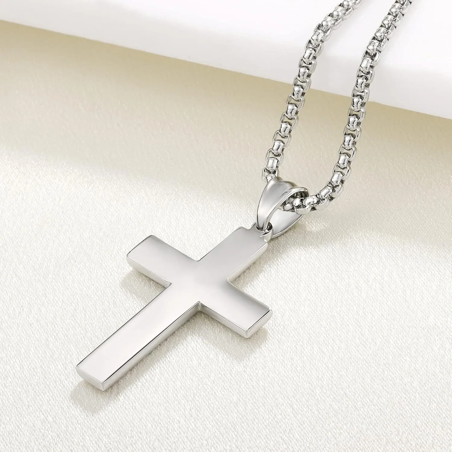 YL Men's Cross Necklace 316L Stainless Steel Jesus Ankh Pendant Rolo Chain Jewelry