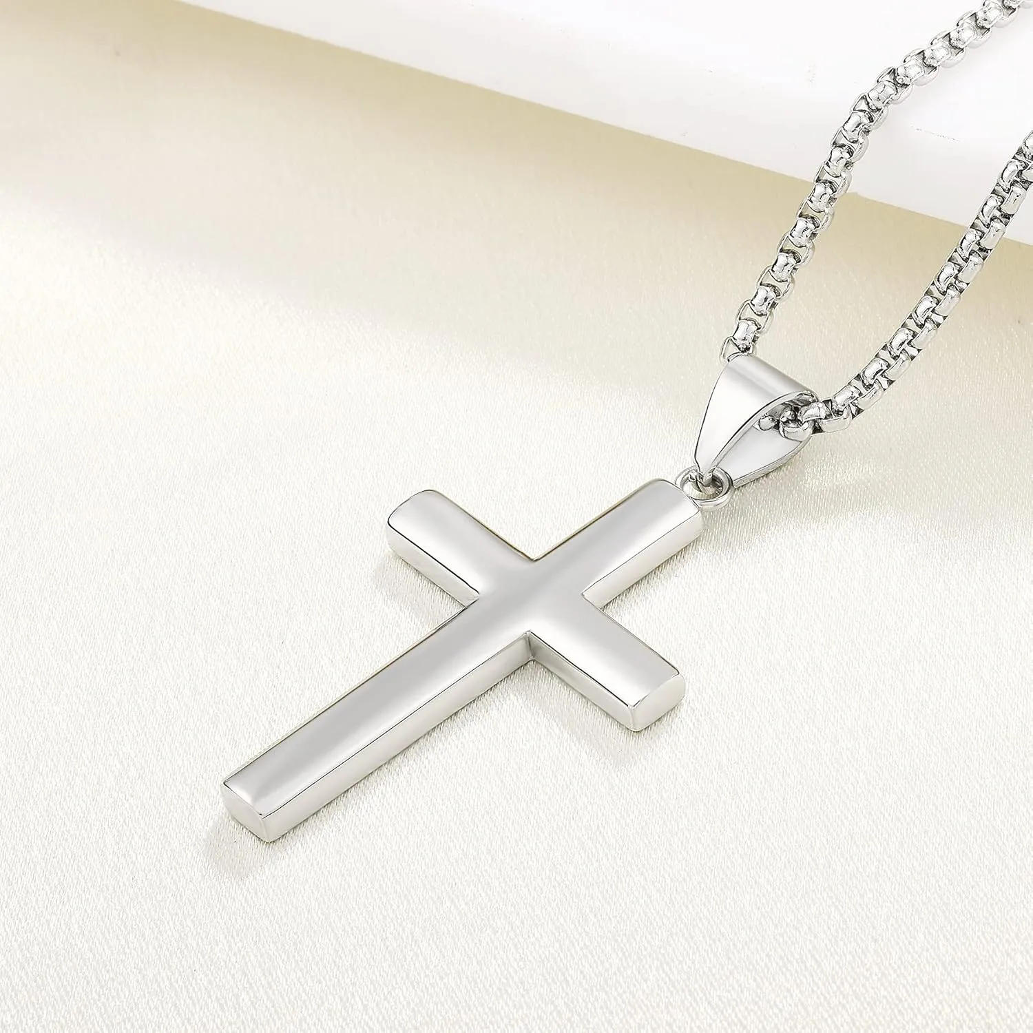 YL Men's Cross Necklace 316L Stainless Steel Jesus Ankh Pendant Rolo Chain Jewelry