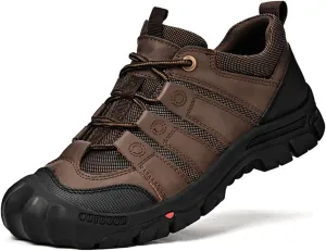 YONGJIA Men's Hiking Waterproof Casual Breathable Leather Outdoor Lightweight Non-Slip Walking Work Shoes