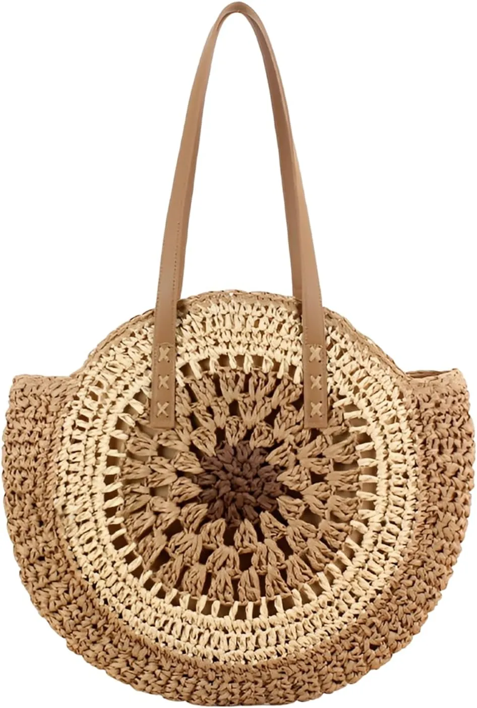 YYW Round Straw Bag Handwoven Natural Summer Beach Shoulder Bag Rattan Crossbody Purse for Women