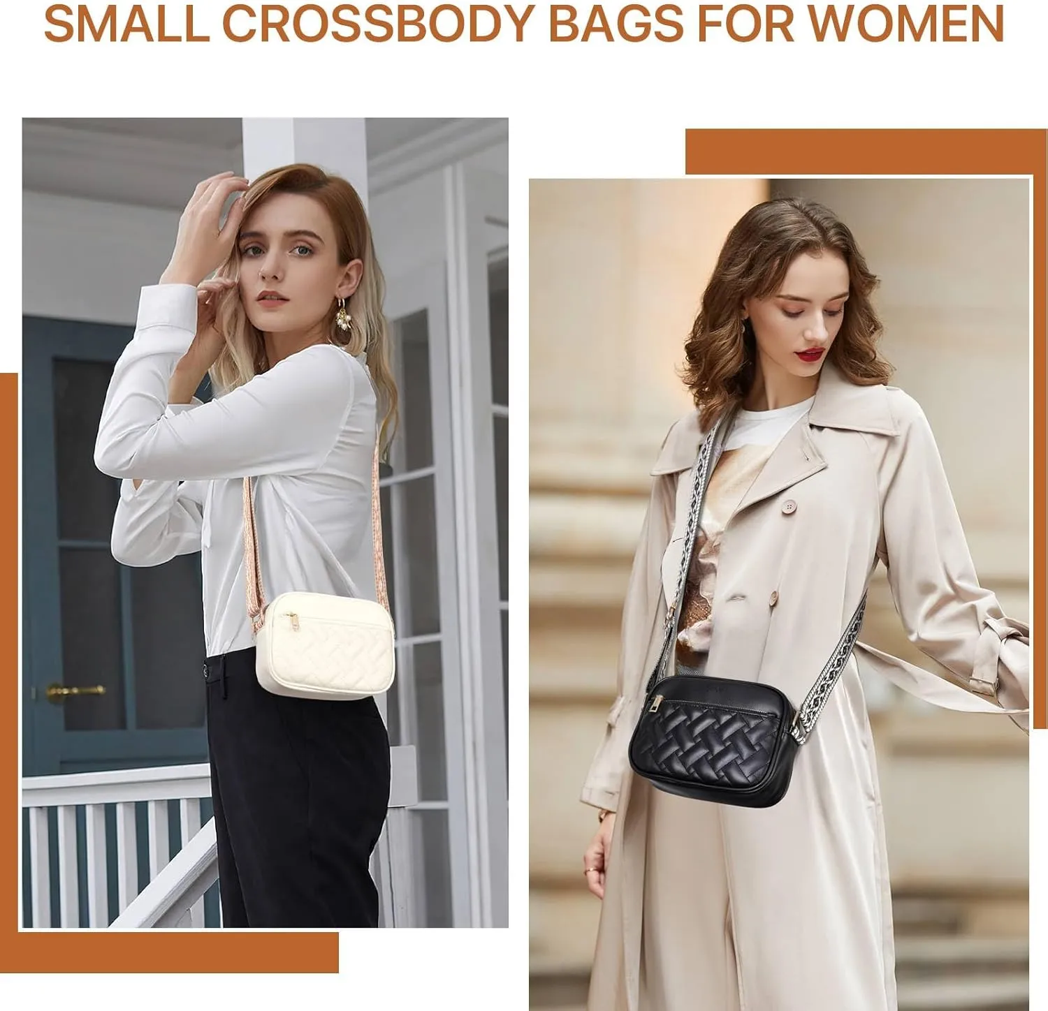 ZAUKNYA Quilted Crossbody Bags for Women Small Vegan Leather Cross body Purse Shoulder Handbags with Wide Guitar Strap