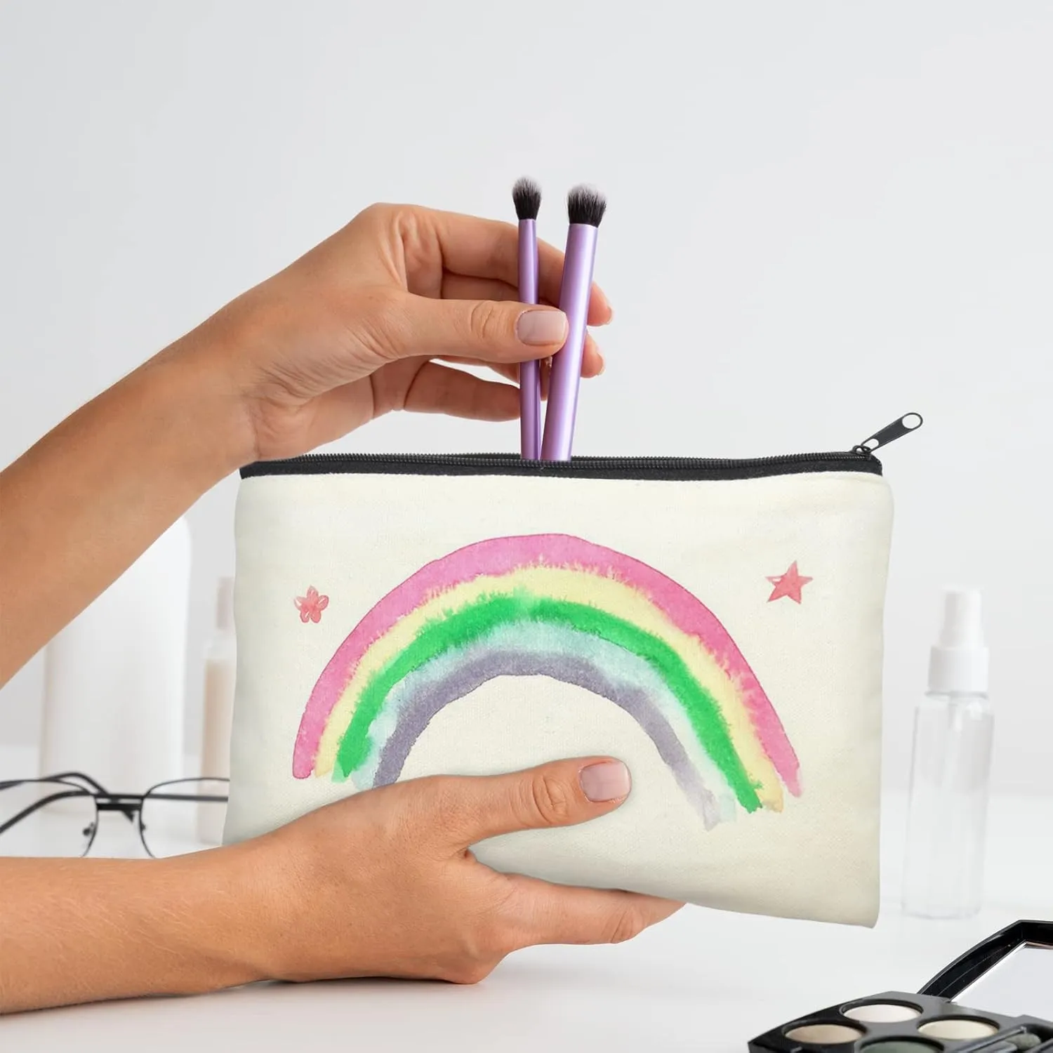 ZeeDix Canvas Pouch- Multi-purpose Cosmetic Bag with Zipper, DIY Craft Canvas Zipper Pouch Blank Makeup Bags Bulk Travel Toiletry Bag for Storage (8.3 x 5 inches)