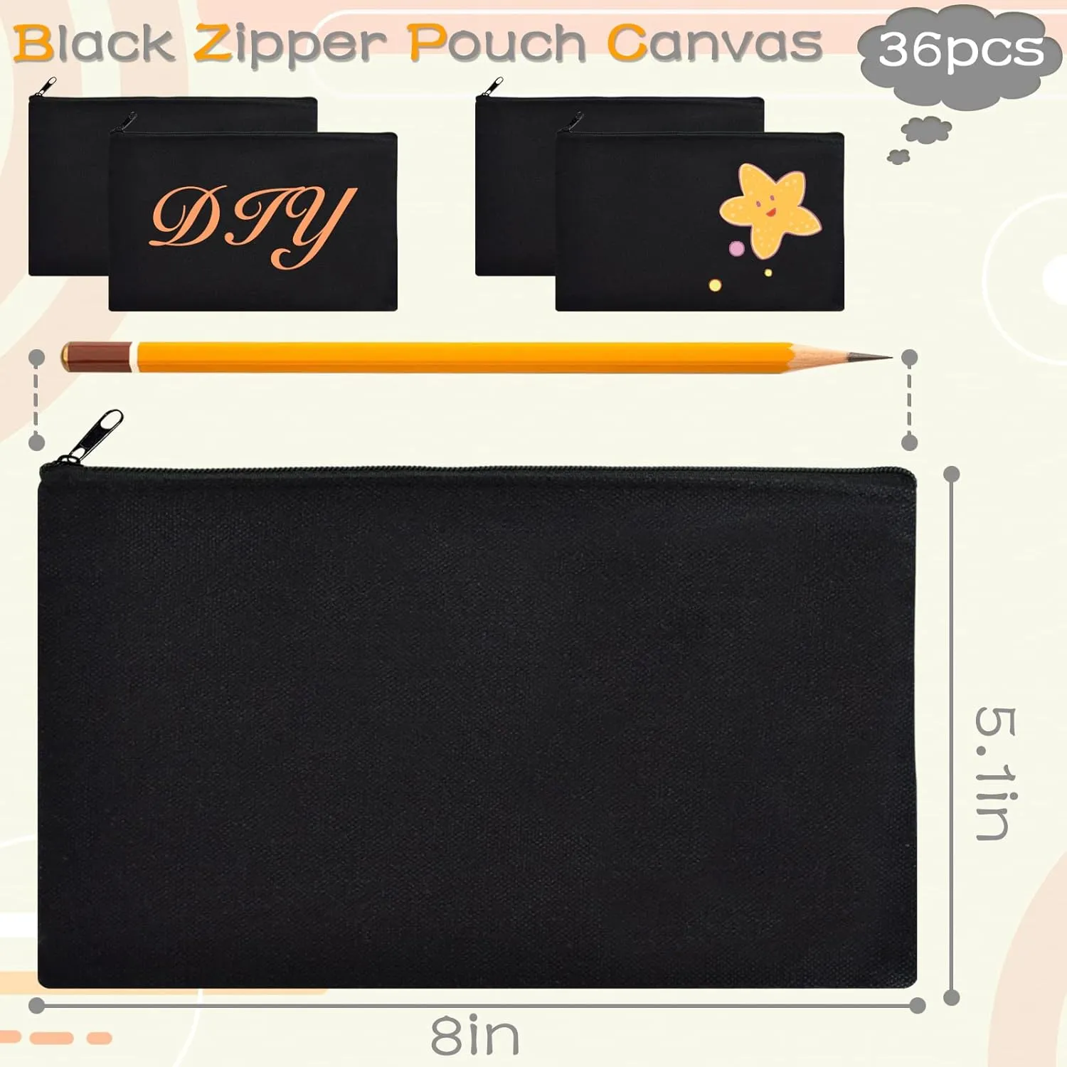 ZeeDix Canvas Pouch- Multi-purpose Cosmetic Bag with Zipper, DIY Craft Canvas Zipper Pouch Blank Makeup Bags Bulk Travel Toiletry Bag for Storage (8.3 x 5 inches)