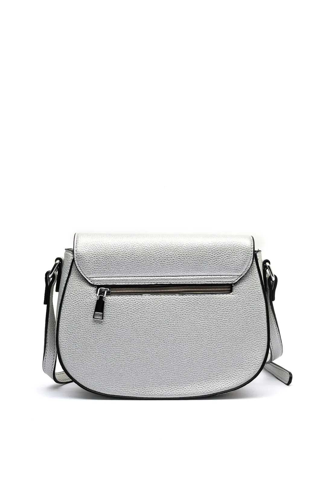 Zen Collection Pebbled Faux Leather Saddle Crossbody, Silver
