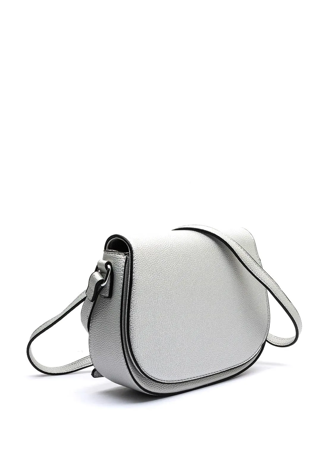 Zen Collection Pebbled Faux Leather Saddle Crossbody, Silver