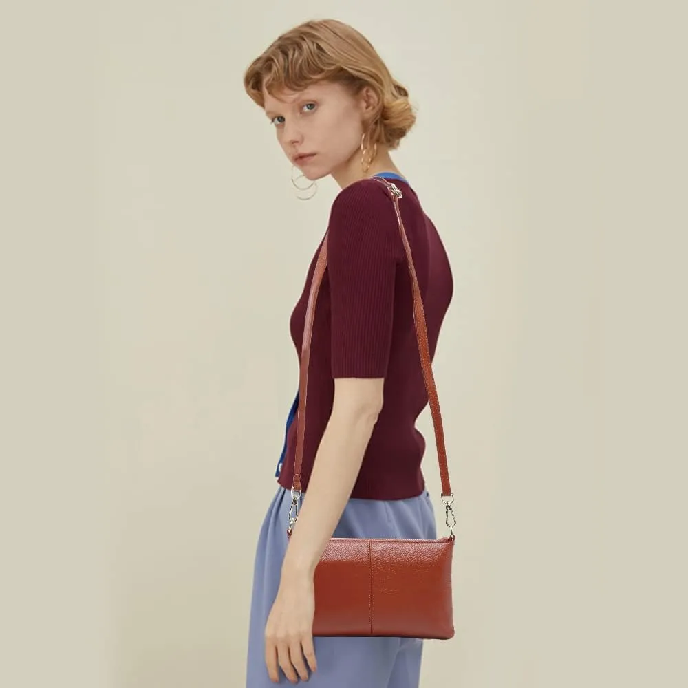 zency Women's Genuine Leather Clutch Bag Leisure Wristlet Vintage Small Handbag Female Underarm Bags Lady Shoulder Crossbody