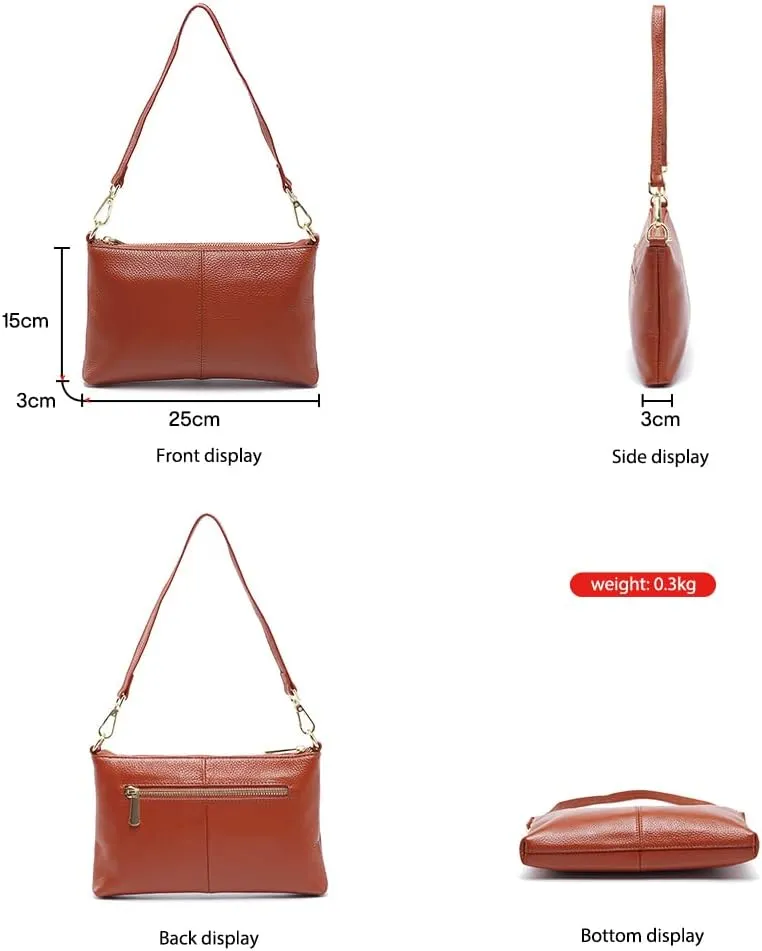zency Women's Genuine Leather Clutch Bag Leisure Wristlet Vintage Small Handbag Female Underarm Bags Lady Shoulder Crossbody