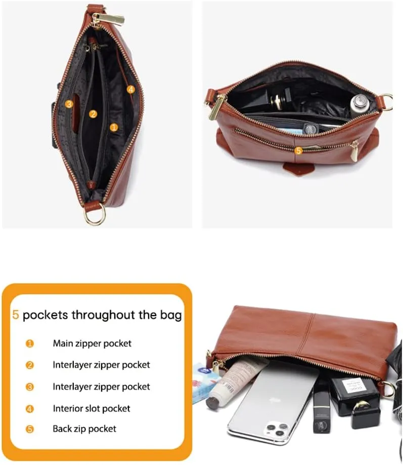 zency Women's Genuine Leather Clutch Bag Leisure Wristlet Vintage Small Handbag Female Underarm Bags Lady Shoulder Crossbody